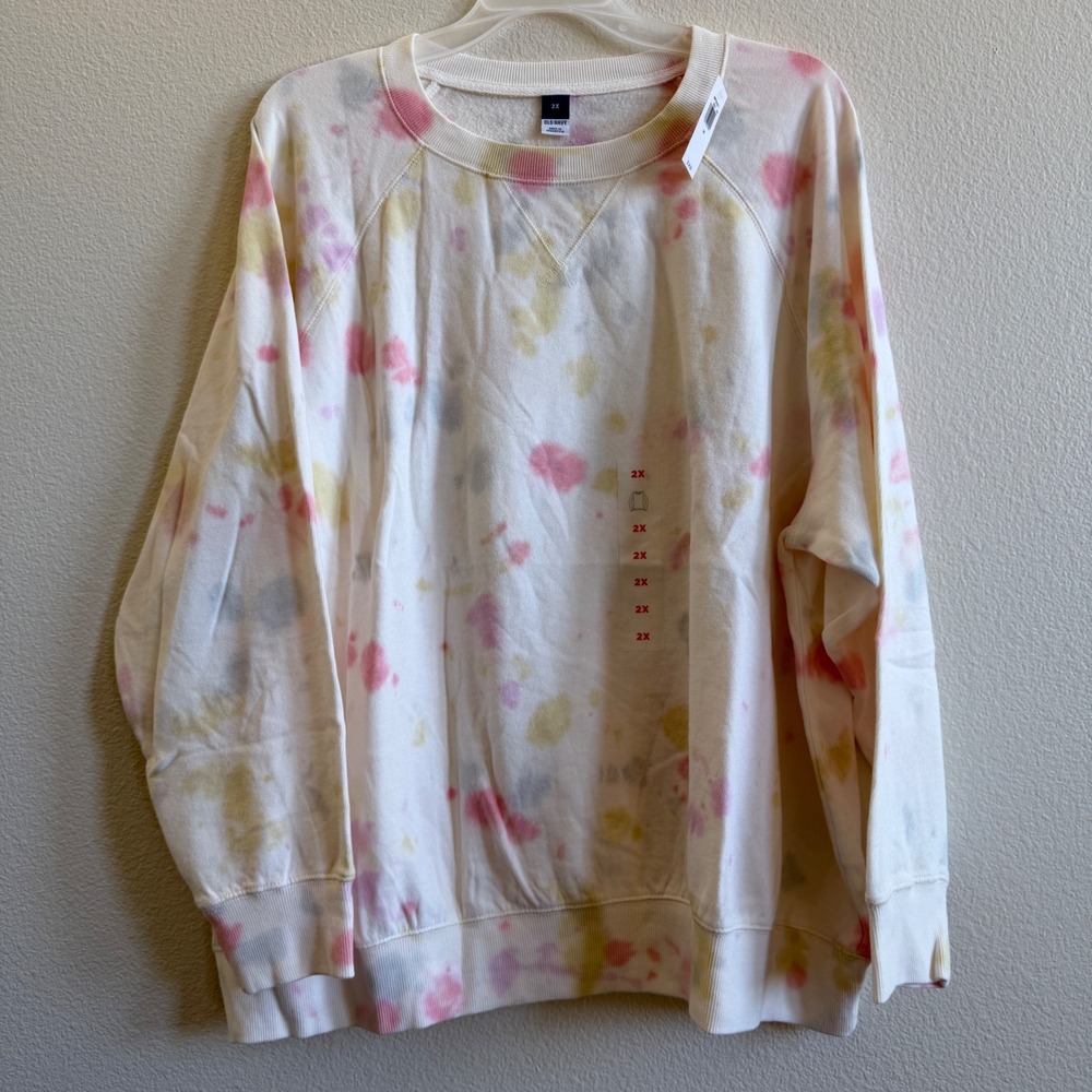 Old Navy Women 2X Easy Vintage Crewneck Sweatshirt Pink Multi Tie Dye 669708-25